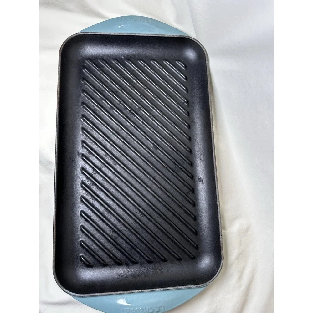 Le Creuset Cast Iron Grill Pan Caribbean Blue 40 France Double Handle